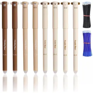 0.5mm Erasable Pen (4 Counts/set), Cute Animal Design Erasable Pen with Eraser, Aesthetic Pens, Suitable for School Homework, Note-taking, and Office Documents