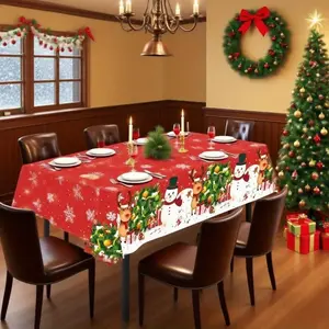 1pc 54 x 108 inches Christmas tablecloth set, disposable plastic rectangular Christmas tablecloth - with Christmas tree and snowman pattern, suitable for holiday party decorations, Christmas decorations, Christmas table decorations, warm tacky Christmas