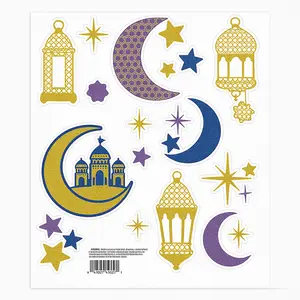 Glitter Crescent Moon & Mosque Eid Vinyl Window Clings