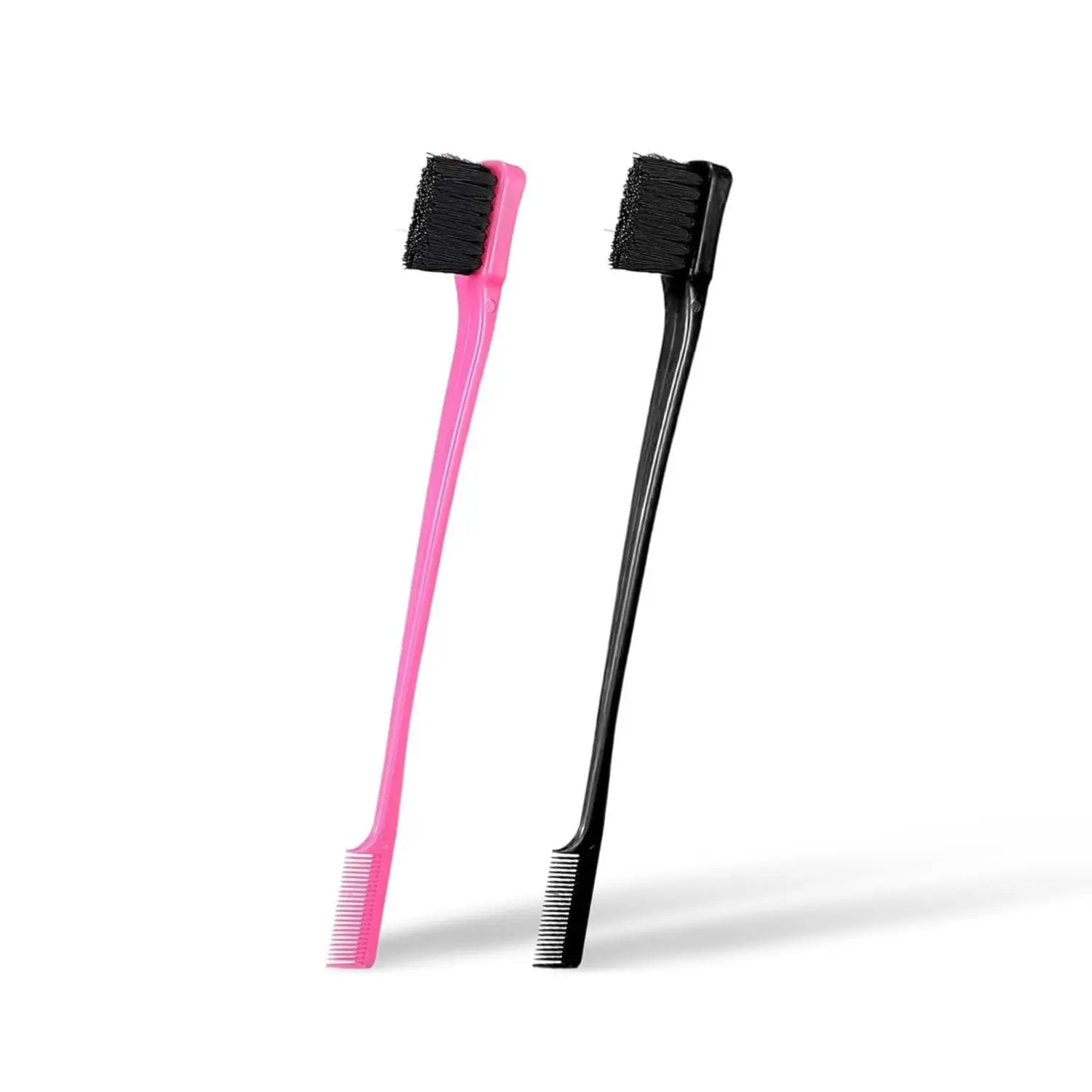 Fresh Double Sided Edge Control Hair Brush Comb Combo Pack 2 Pieces Pink and Black 7 Inch Length for All Hair Types