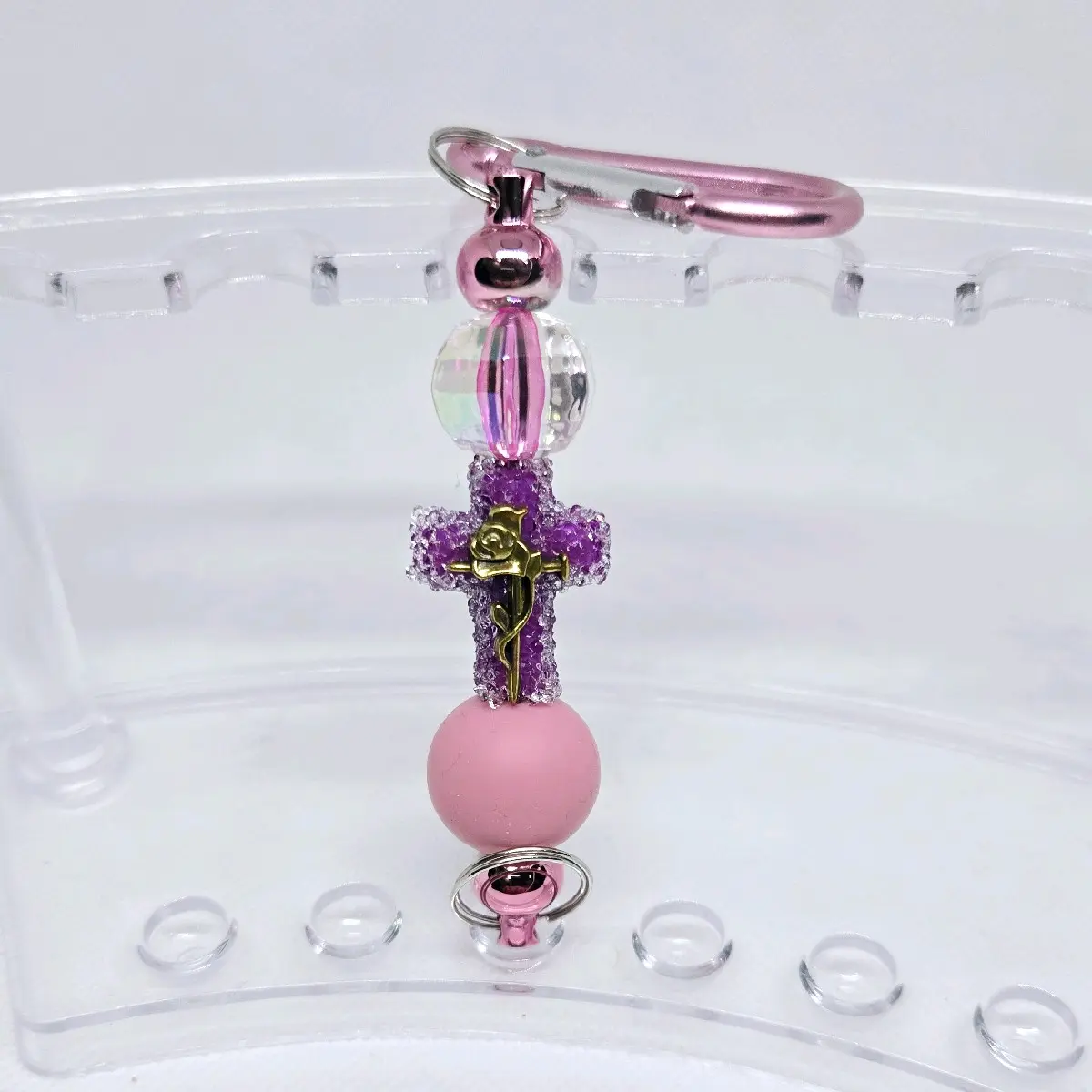 Purple Sugar Crucifix Beaded Pink Keychain