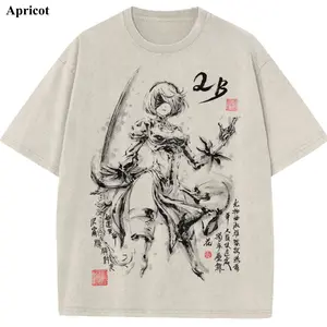 Y2k 2B Vintage Wash Tee, NieRAutomata T-shirt, Game Graphic Tees, Unisex Shirt, Game Gift For Fan, Menswear Womenswear Crew Neck Oversize Fit Heavy Cotton