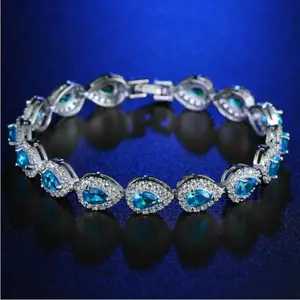 Tear Drop Moissanite Tennis Bracelet Silver Plated Iced Out 5mm Bracelet For Men - 17cm + 3.5cm Extension Permanent Designer Jewelry