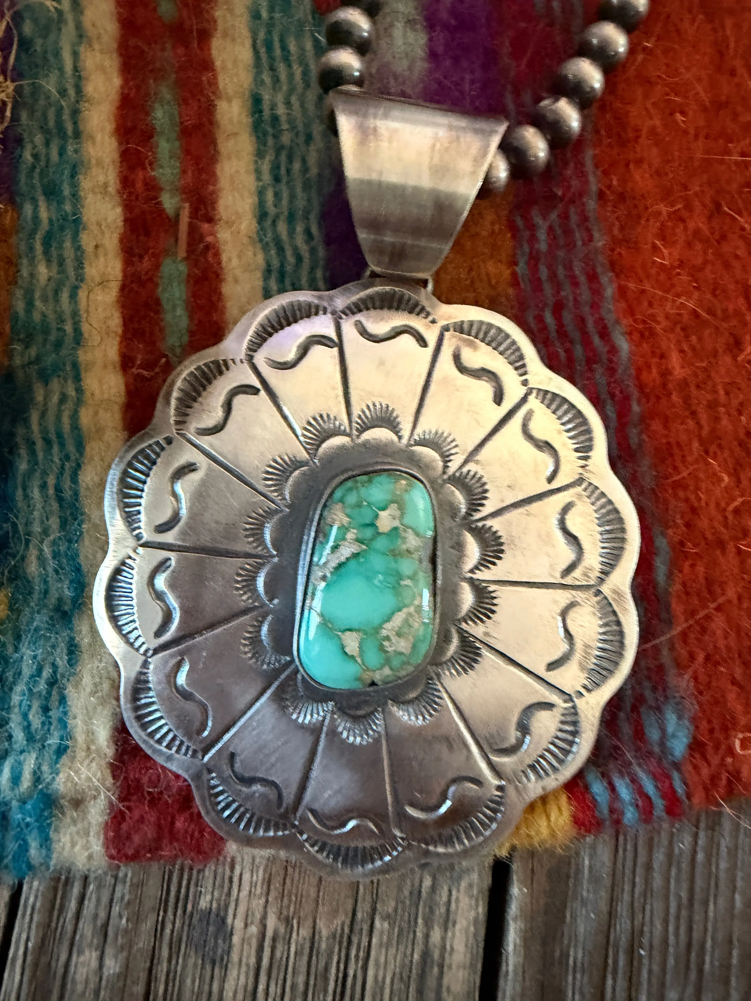 Handcrafted Turquoise and Sterling Silver Concho Pendant by Chimney Butte