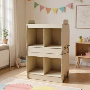 Cardboard Storage Cabinet- Assembled Toys, DIY Decoratable, Perfect for Play &Imagination,Tool-Free Assembly, Lightweight &Durable