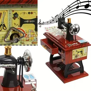 Vintage Mini Sewing Machine Music Box, European Classical Pedal Mechanical Clock, Home Decor Birthday Gift, Retro Style Desk Ornament