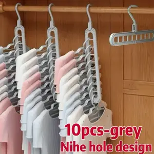 Set of 10 heavy-duty foldable plastic hangers with 9 holes — non-slip, space-saving clothing storage boxes for closets and dorms