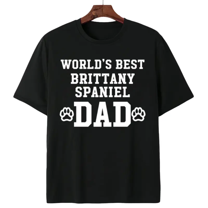 Men's Heavyweight 100% Cotton Brittany Spaniel Dog Dad T-Shirt - World's Best Brittany Spaniel Paw Print & Breed Logo Tee, Casual & Outdoor Wear for Brittany Spaniel Owners (Sizes S-XXXL) - Ideal Father's Day Gift for Dog Lovers