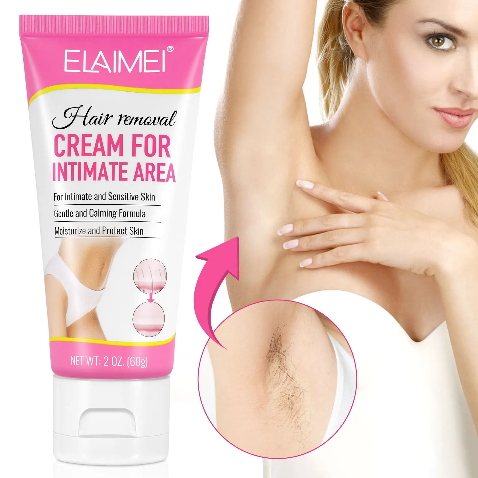 ELAIMEI Women's Intimate Hair Removal Cream, Home Hair Removal, Body Hair Removal, Fast acting depilatory, gentle and safe for sensitive skin, designed for underarms, legs, and other intimate areas, removes hair quickly and leaves no residue