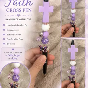 Purple Faith Cross Pen, Stylish Religious Themed Writing Instrument for Daily Use & Gifting