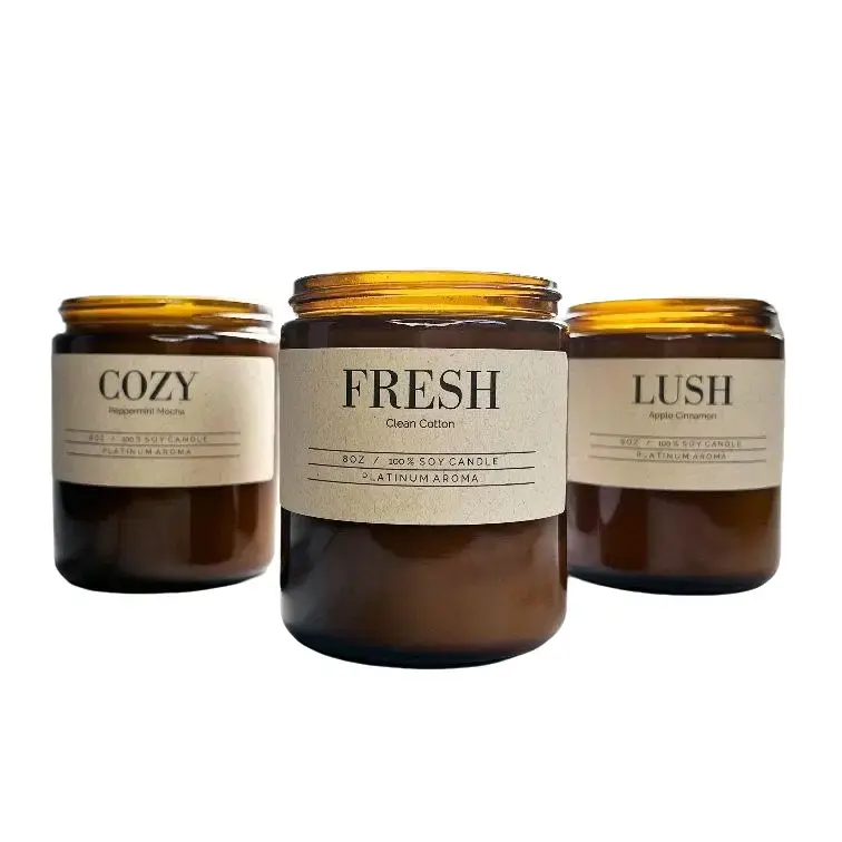 Platinum Aroma's Luxury 100% Soy Candles Cozy Fresh Lush Collection 8oz Clean Cotton Apple Cinnamon