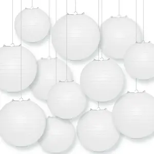 12-PC White Paper Lantern Decoration Set, 12/10/8-Inch