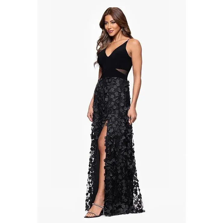 NEW SIZE 8 Xscape Womens Betsy & Adam Women's Scuba Crepe Sleeveless V-Neck Ruffle Hem High Low Dress