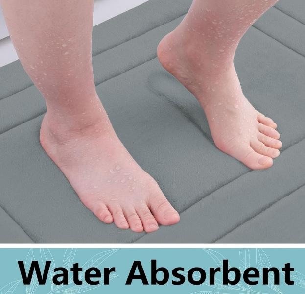 3 Piece Grey Memory Foam Bathroom Rug Set, Ultra Soft Coral Velvet Bath Mats, Non Slip Absorbent Washable Floor Mats for Tub Shower,Toilet