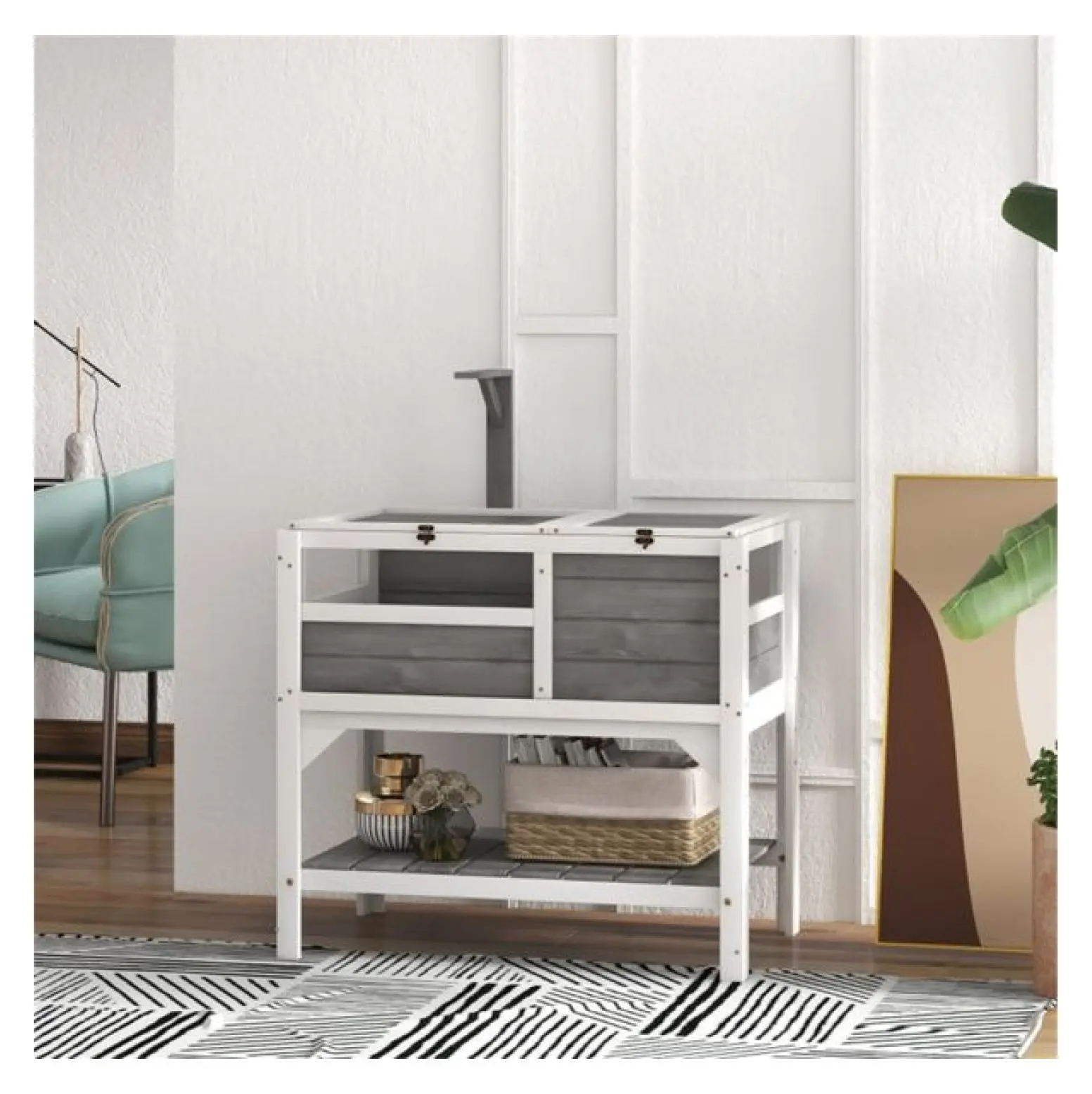 Indoor Wood-Acrylic Reptile House for Tortoises,Turtles/Lizards - 33"l x 20"w x 40.5"h Secure Enclosure with Shelf Space,Plastic,Mesh,Built-In Hide Box,Left/Right Lid - Easy Access,Monitoring,Bedding Compatible,Assembly Required Pet Habitat, Bedding/Litte