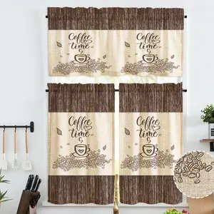 JIT 1PC/2PCS/3PCS linen printed curtains, modern minimalist style with tree bark texture and line coffee patterns, semi-transparent rod-pocket type, 195G fabric texture, suitable for kitchens and bedrooms, making your home warmer and cozier.