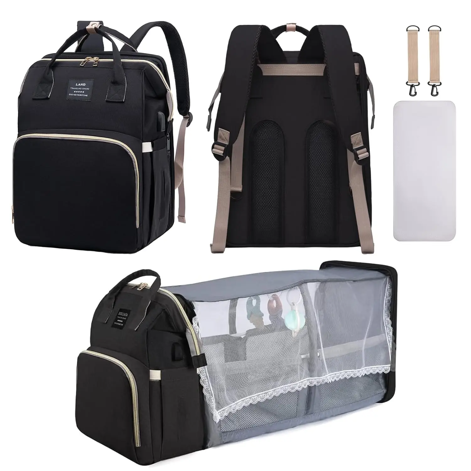 Diaper Bag Backpack, Multifunctional Baby Diaper Bag, Moms Baby Bag  , Diaper Changing Station for Boys Girls, Large Capacity Travel Baby Bag for Mom Dad with Insulated Pocket & Strap