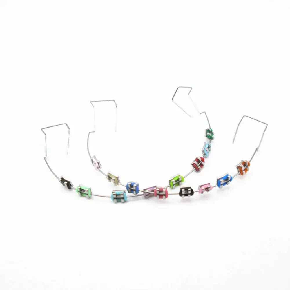 Colorful Temporary Teeth Accessories - 1 Pair Metal-Silicone Mix Fake Braces Brackets, Orthodontic Ligature Ties, Dental Accessory Fashion Costume Jewelry Charm Set