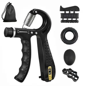 Z11 Grip Strength Trainer Kit With Counter 5 Pack Adjustable Hand Strengthener Counting Strength Finger Trainer Exerciser Ring Stress Relief Ball Home Training Equipment