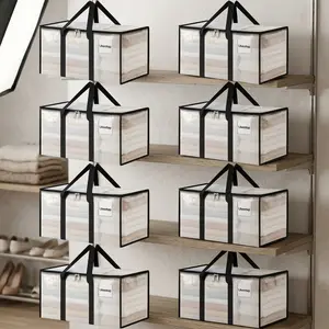 8pcs HeavyDuty Transparent Moving Bags with Lids XL Large Storage Boxes Reinforced Handles Zipper Closure Fabric Suitcases for Clothing Bedding Dorm Organization College Supplies Moving Transparent Storage Bags