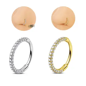 Oufer 20G Triple Sided AAAAA+ Grade CZ Gems Hinged Segment Nose Hoop Ring 316L Stainless Steel 6mm-9mm Inner Diameter No Tarnish High-End Piercing Jewelry