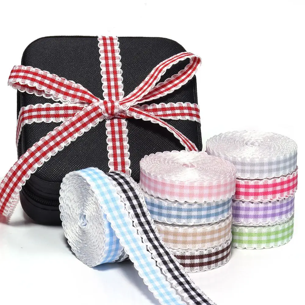 5Yards Wavy Lace Checkered Ribbon Colorful Plaid Satin Ribbon For Flower Gift Packaging DIY Clothing Accessories Home Decoration