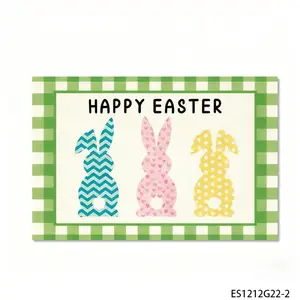PESENAR   Happy Easter Three Bunny Pattern Decorative Mat for Home Decoration