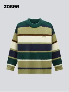 Boys' Striped Print Round Neck Sweater, Casual Long Sleeve Crew Neck Jumper for Fall & Winter, Kids Clothes for Daily Wear