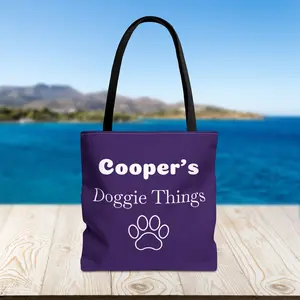 Customizable Dog Name Doggie Things Purple Tote Bag, Paw Print Canvas Tote by VAWT Merch