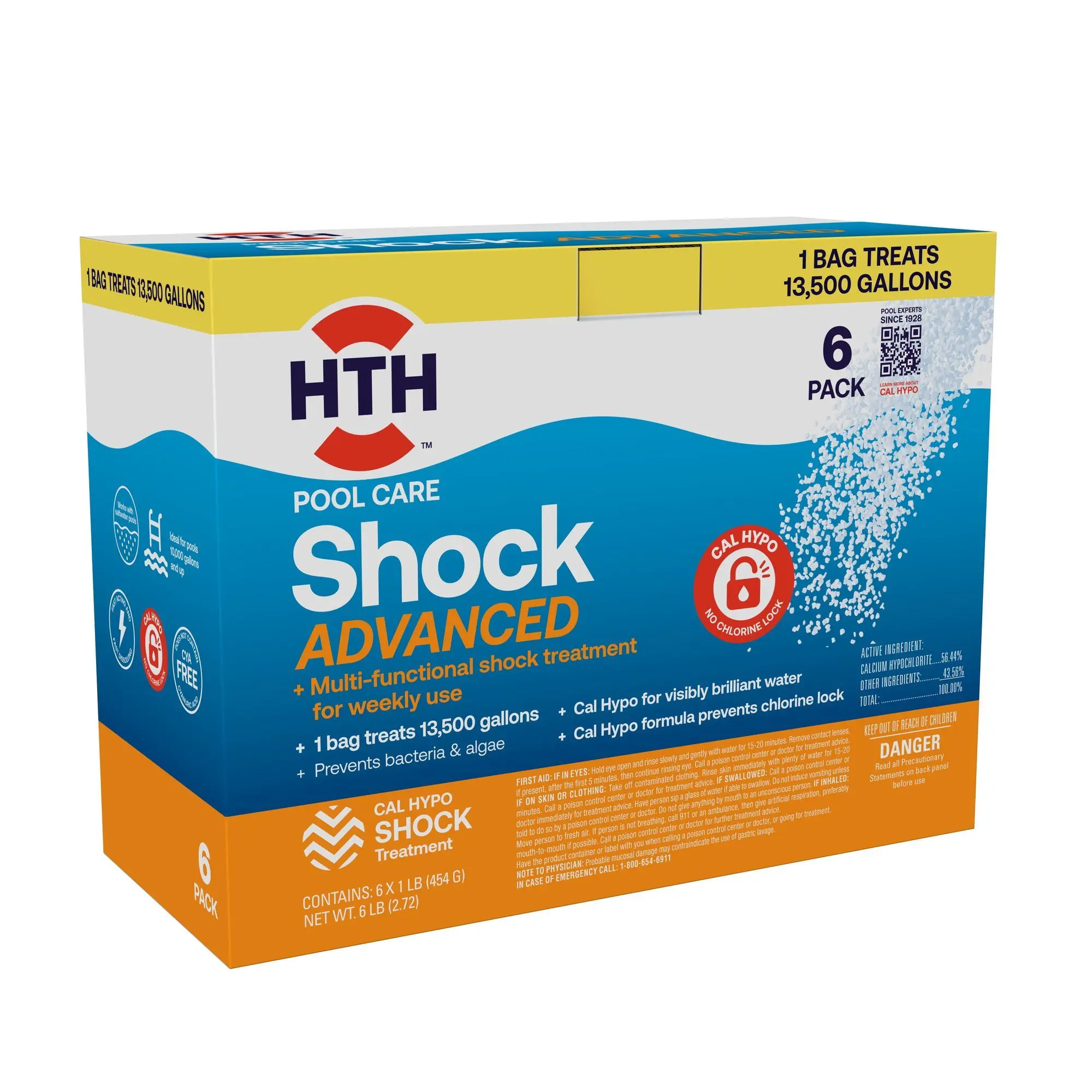 HTH Pool Care Shock Advanced — Granules, 6 Pack (6 lb total) — Pool Shock Treatment for Weekly Pool Sanitizing