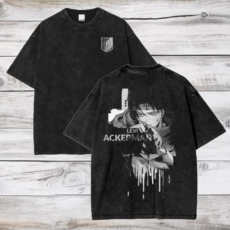Acid Washed T-shirt for Men, Oversized Street Wear Style with Round Neck and Anime Graphic, Soft Pre-washed Cotton, Tshirt, Top