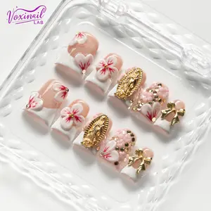 Voxinail Lab | GOLDEN PRAYER | Handmade Gold Duck-Style Square Press-On Nails | Reusable, Long-Lasting