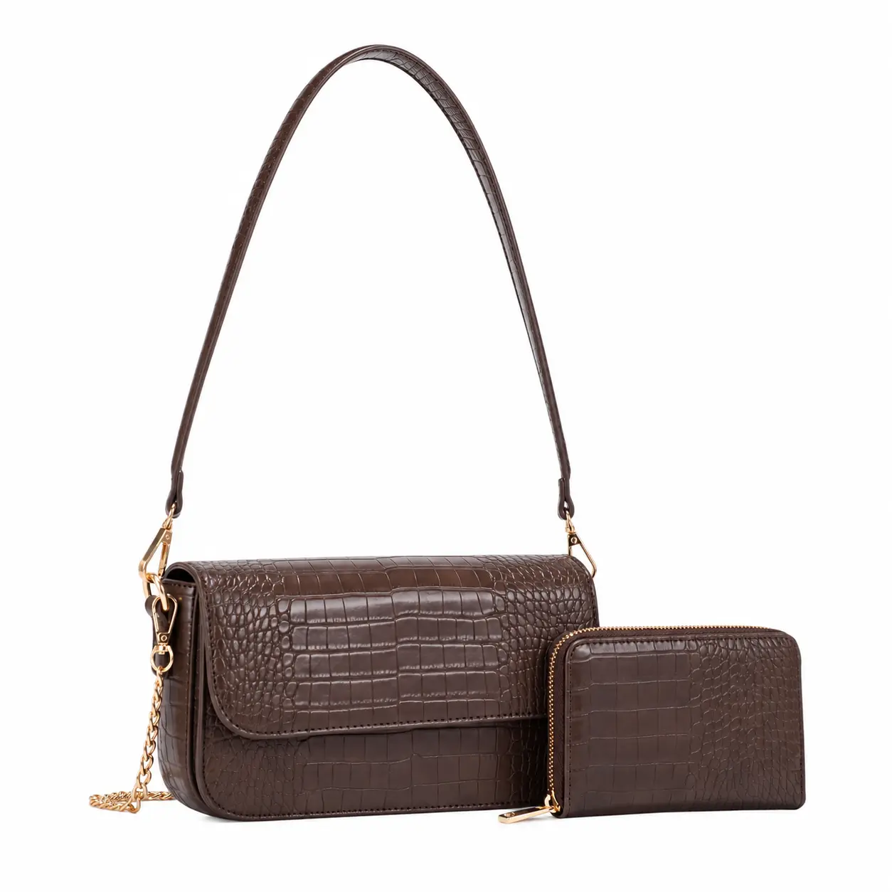 Emma Croc-Embossed Shoulder Bag & Matching Wallet Set