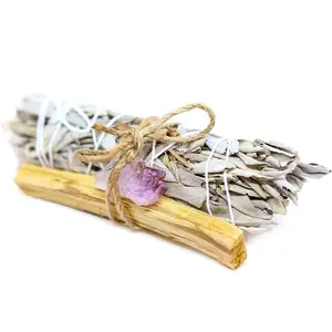 Amethyst Smudge Bundle - Palo Santo - White Sage - Amethyst