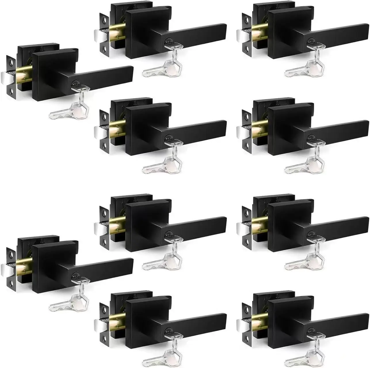 10pcs/6pcs，matte black door lever、keyed alike、zinc alloy、interior door lock、reversible left right hand、adjustable latch、bedroom bathroom office lock、DIY install、rental property、home renovation