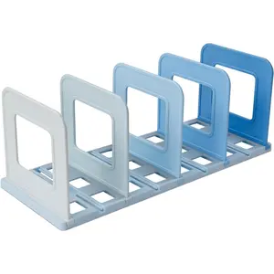 Gradient Desk File Holder, Vertical File Organizer with Adjustable Dividers, Desktop Book Organizer, Binder Shelf for Office Desk (4 Slots, Blue)