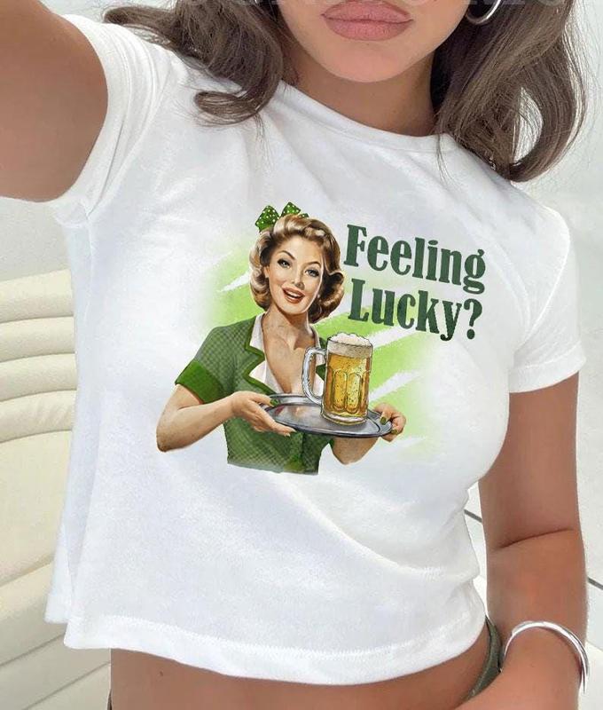 St. Patrick's Day Crop top, Feeling Lucky St. Patty's Crop Top, Kiss Me I'm Irish Tee, Drinking Beer, y2k Baby Tee Luck of the Irish