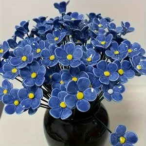 12pcs Hand-Pinched Ceramic Forget Me Not Flowers, "Blue Love" Artisan Crafted Fade-Resistant Eternal Home Decor for Indoor & Outdoor Use- Perfect Gift Idea for Valentine'S Day, Christmas, Mother'S Day, Seasonal Decor, Artistic Home