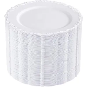 100 count White Plastic Plates - 10.25inch Dinner Disposable Plates -  Heavy Duty Hard Disposable Dinner Plates - Party Supplies for Birthdays, Celebrations, Wedding