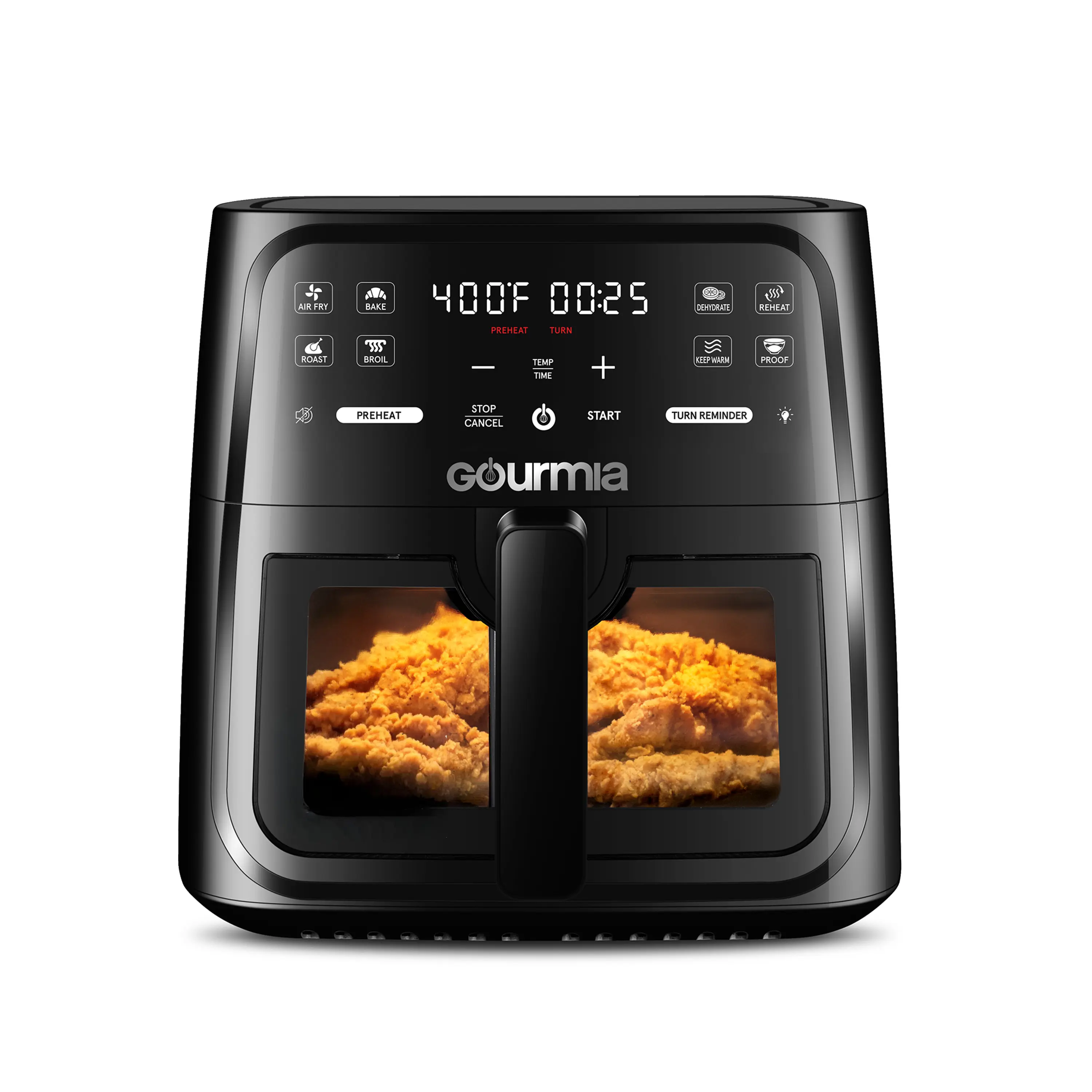 Gourmia 8 Qt Square Window Air Fryer with 8 Presets Digital Display FryForce 360° Technology Easy View Window Interior Light Dishwasher Safe Basket for Healthier Meals Large Capacity Family Sized