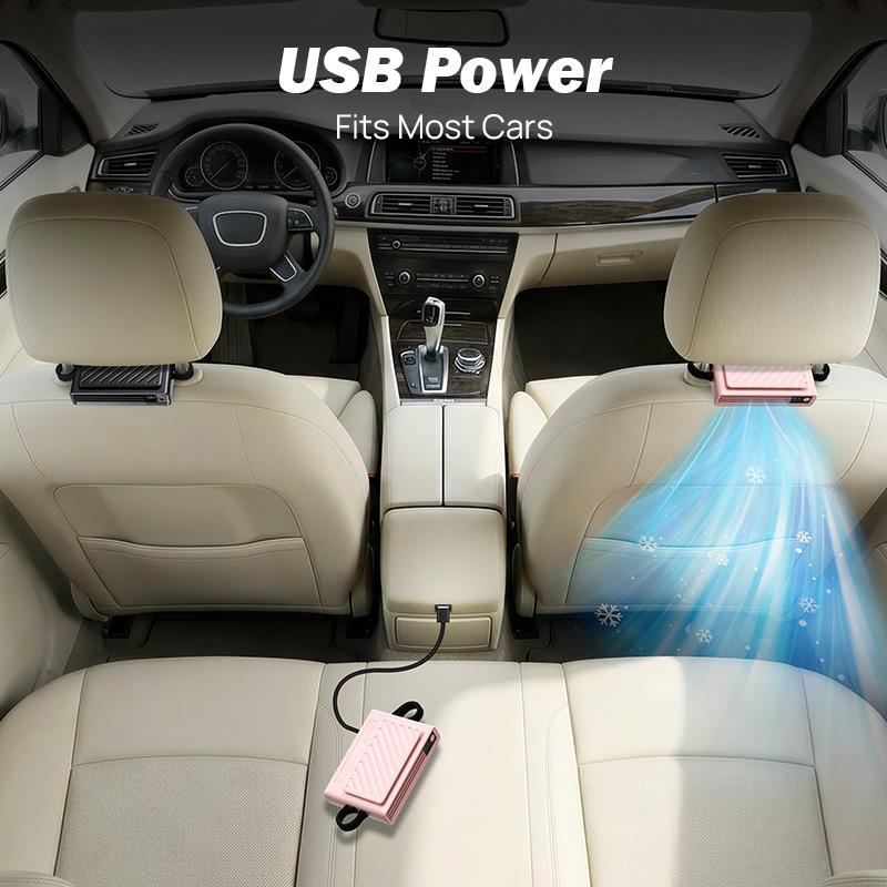 JOYTUTUS 2026 Car Seat Fan USB Plug-in Dual Turbo High Wind Power 3-Speed Adjustment Magic Tape Easy Install Universal Fit ABS Material Black Pink