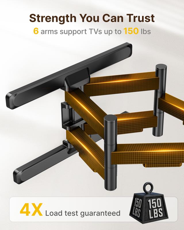 Full Motion TV Wall Mount for 13–95 Inch Flat & Curved TVs and Monitors, Swivel & Tilt Articulating Bracket, Holds up to 132 lbs, Perfect Center Design Adjustable