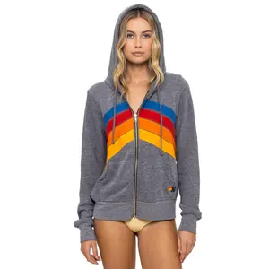 MOUNTAIN STITCH CHEVRON 4 ZIP HOODIE - HEATHER GREY