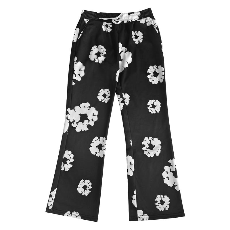 Men's Streetwear Graffiti Hip Hop Trousers with Dove & Virgin Mary Print Loose Fit Straight Wide Leg Unisex Couple Style January Clothing