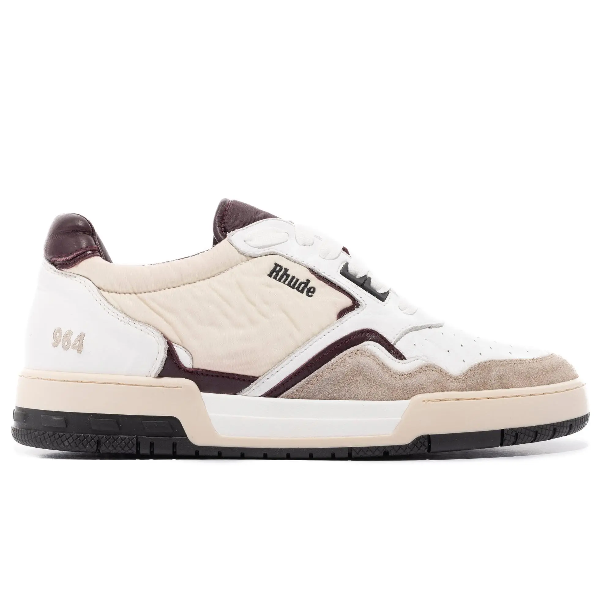 Rhude Racing Sneaker in White / Maroon / Beige