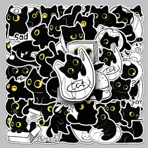 50 Original Black Cat Daily Stickers Cute Cartoon Cute Series Hand Drawn Animal Handbook Tablet Refrigerator Stickers Decoration
