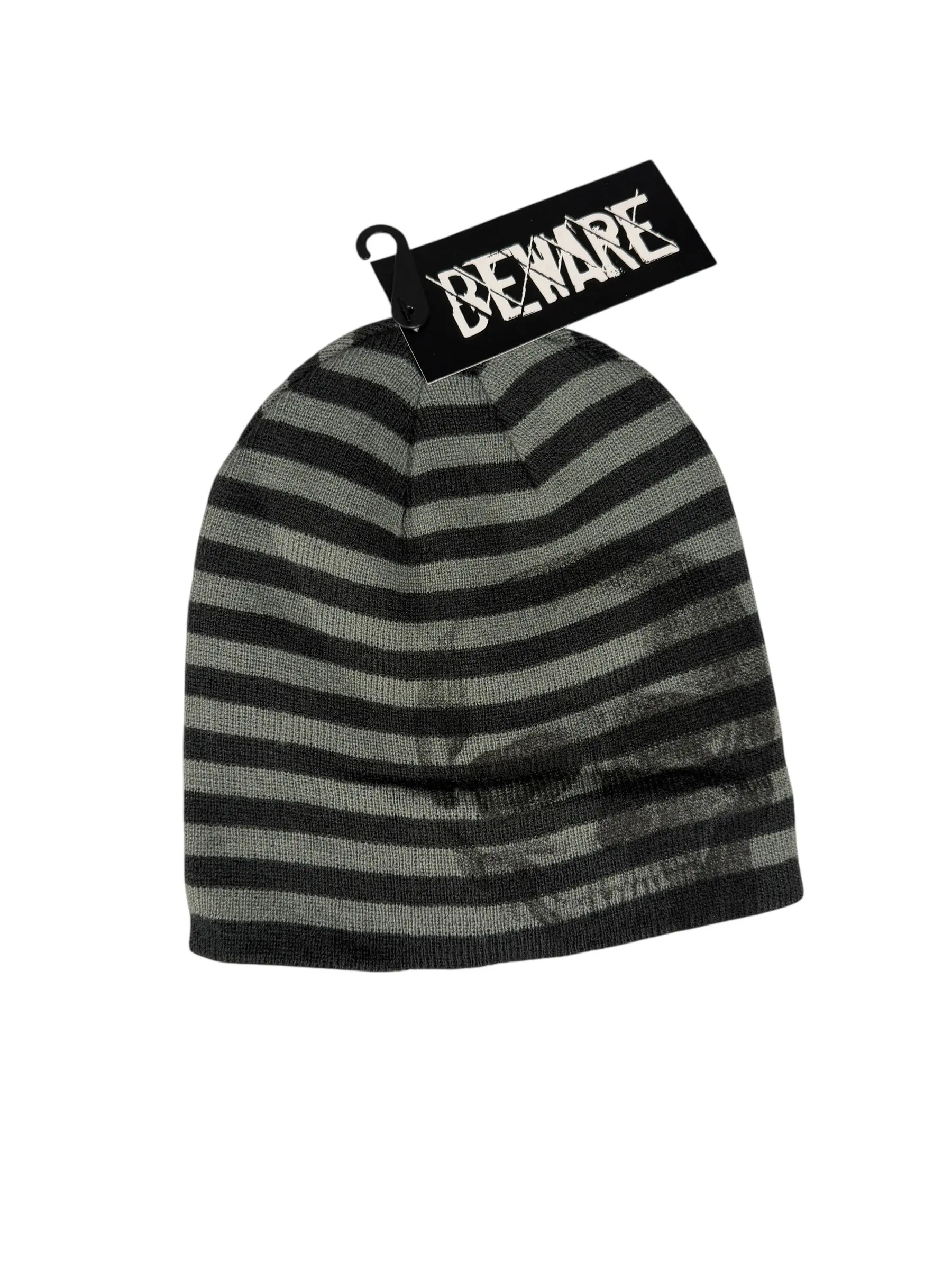 Beware Skull Knit Beanie Striped