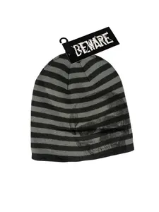 Beware Skull Knit Beanie Striped