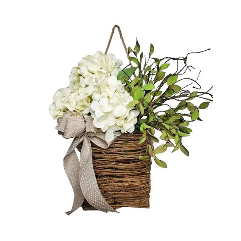 Synthetic Rattan Basket-Shape Spring Wildflower Door Hanging Wreath - Rustic Farmhouse Home Decor Product, Hanging Accessory with Secure Door Mount, Car Body Repair Tool Storage, Wedding & Easter Decoration