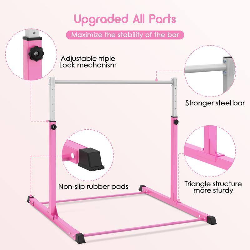 SaflyFun Gymnastics Bar for Kids Ages 3-15 for Home, Steady Steel Construction, 3' to 5' Adjustable Height